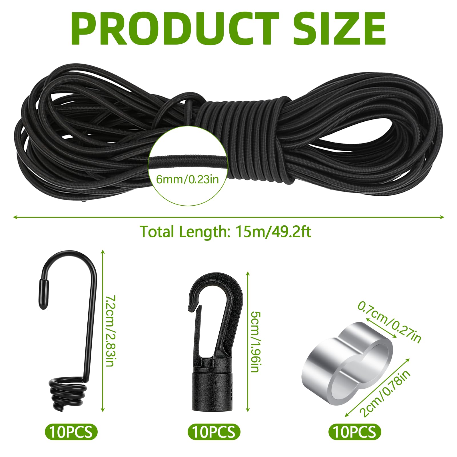 Kit Fixation Bâche Tente Vélo Elastique En Caoutchouc 6mm×15m Corde En Caoutchouc Avec 10 Crochets En Kit élastique Caoutchouc