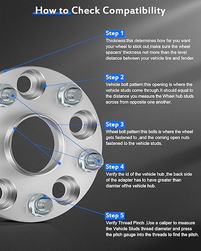 Miniatura 2 de ECCPP 2 espaciadores de rueda centrados de 5 x 4.5 a 5 x 4.5, 5 lengüetas de 0.787 in, 2.366 in, 5 x 114.3 a 5 x 114.3 con pernos de 12 x 1.5 aptos