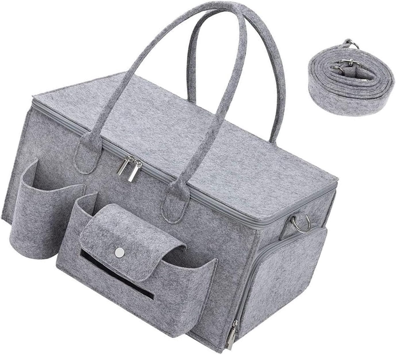 Diaper Bag Tote with Compartments, Felt Storage Bag for Toys, Nursery, Travel & Shopping (15.4x9.3x7.9 inch)