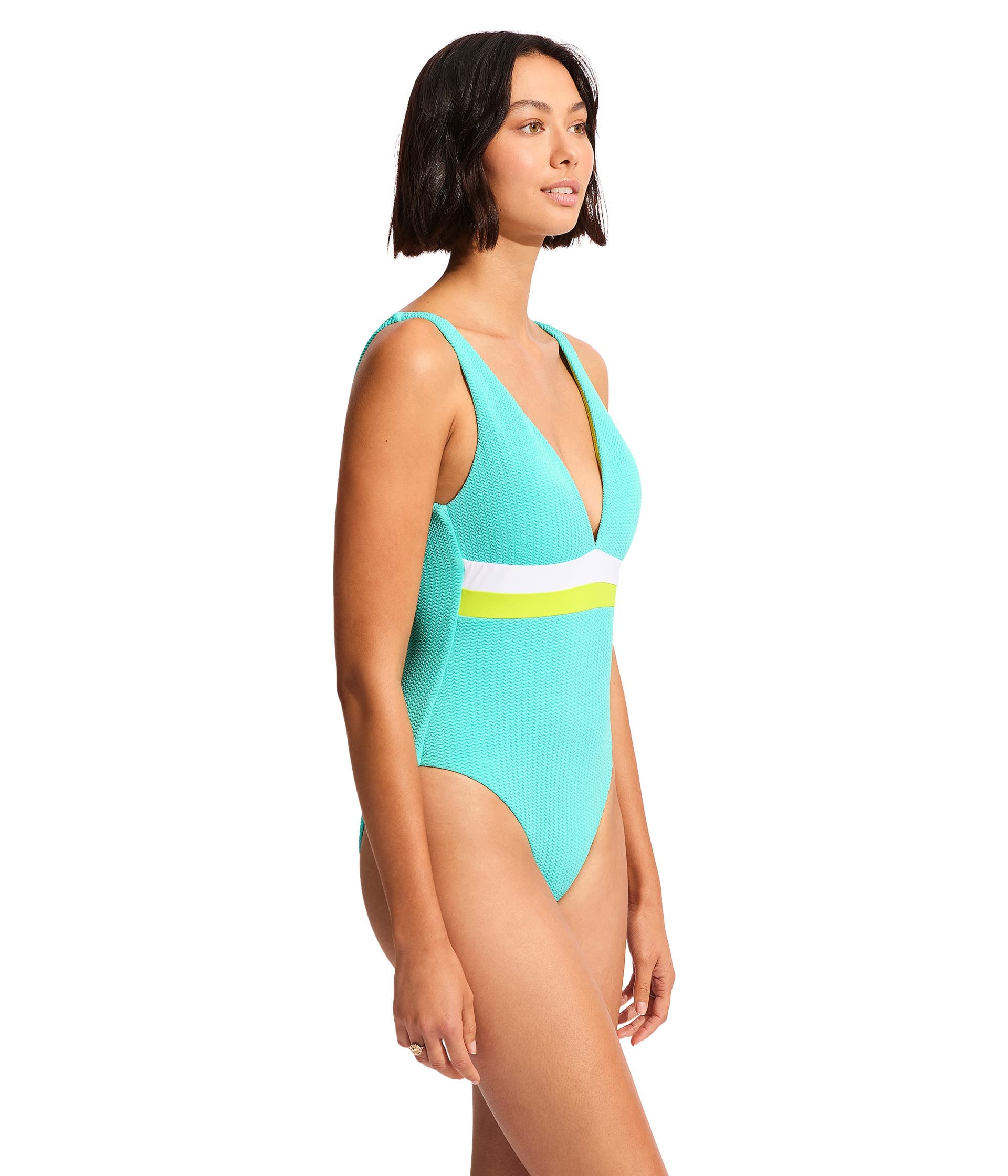 Seafolly V Neck One Piece with High Legline Swimsuit Costume Intero Donna (Pacco da 1)