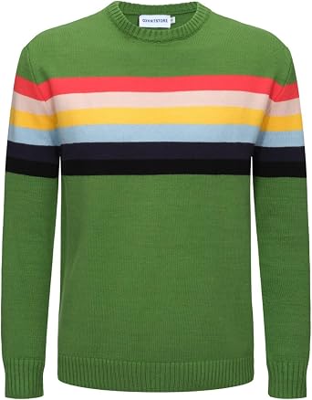 OXKNIT Mens Knit Sweater Shirt Rainbow Striped Chest Paint Long Sleeve Casual Comfort T-Shirt