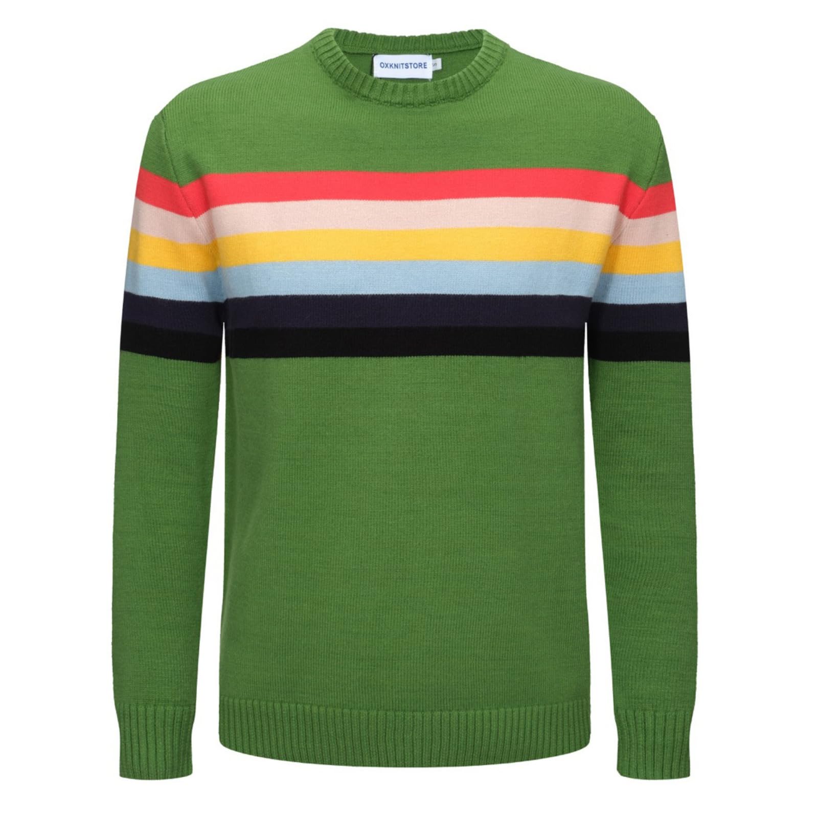 OXKnit Maglietta da uomo a maniche lunghe, lavorata a maglia, retrò, con scollo rotondo, casual, con stella