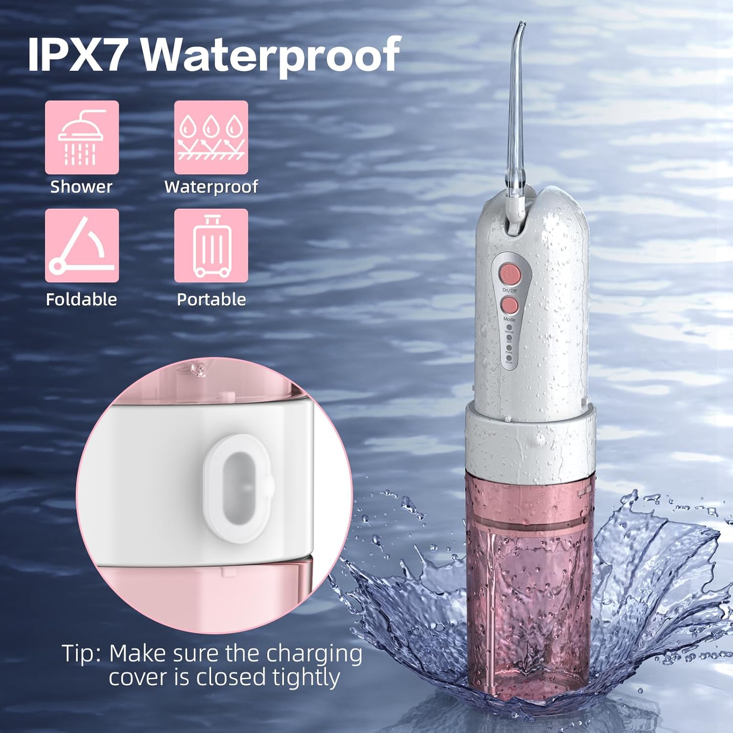 2 Pack Water Dental Flosser Teeth Pick, Portable Water Flossers for Teeth Cleaning Rechargeable Oral Irrigator with Case, 4 Modes & 5 Jet Tips Cordless Water Teeth Cleaner IPX7 Waterproof for Travel