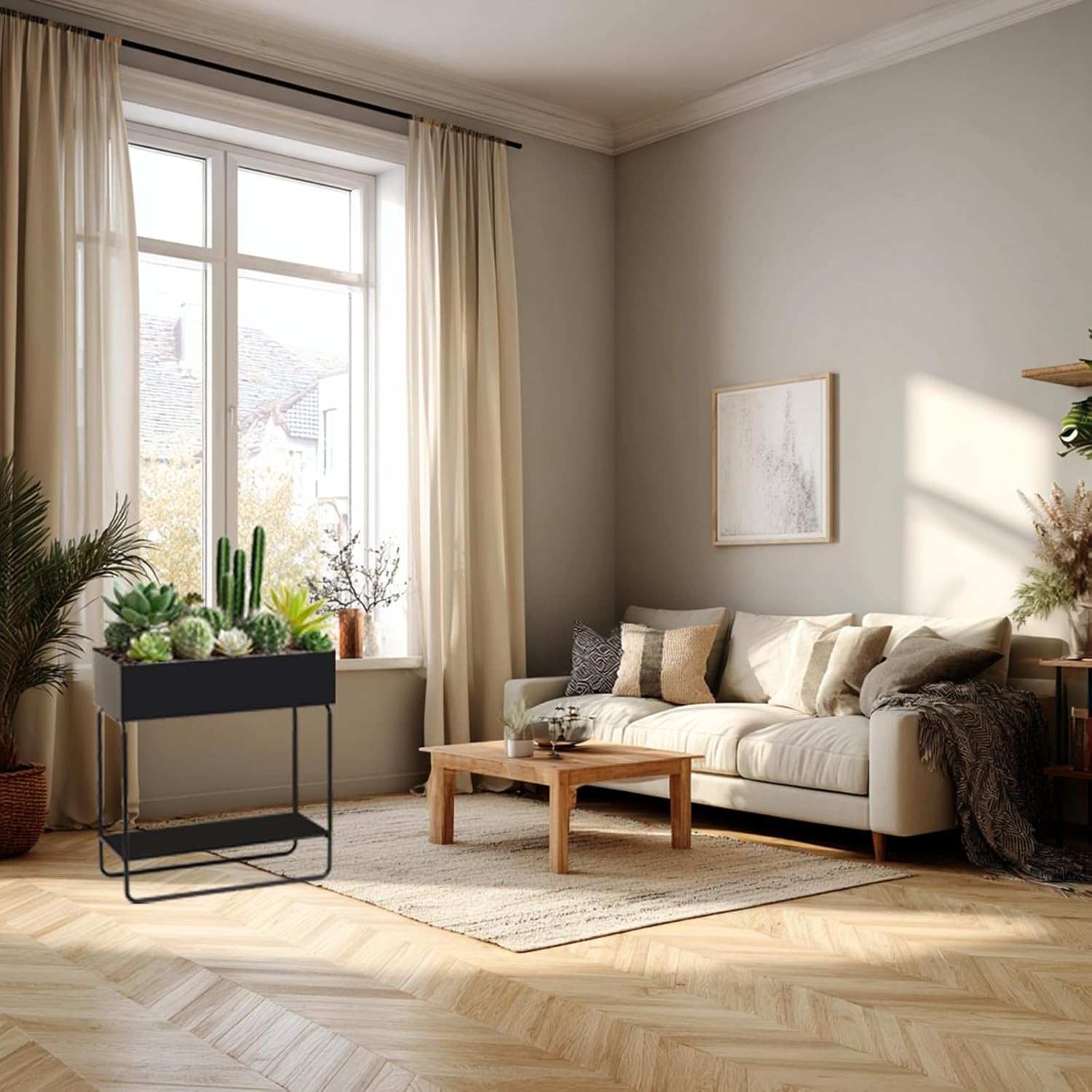 Metal Raised Garden Bed, 23.6W x 9.8D x 25.6H inches, with Storage Shelf, Powder Coated Planter Box, Floor Standing, Indoor and Outdoor