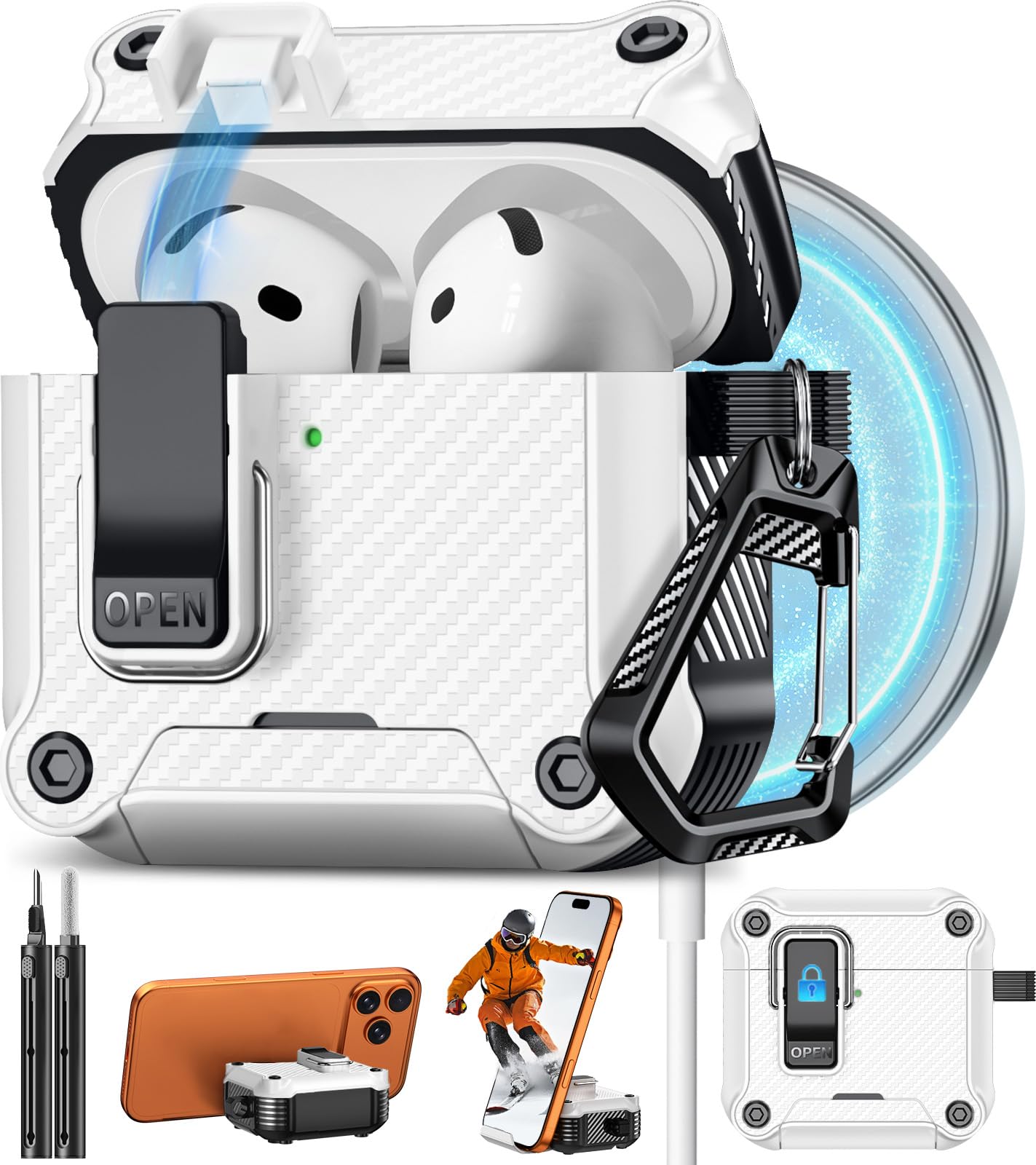 Pohgelan for AirPods 5/4 Case (2026/2024) with Safety Lock-White