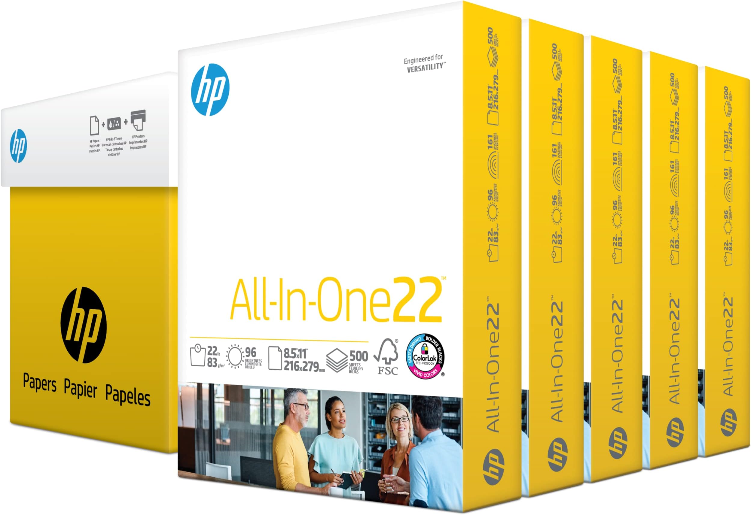 HP Printer Paper 8.5x11 AllInOne 22 lb 5 Ream Case 2500 Sheets 96