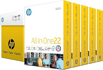 HP Papers | 8.5x 11 Paper | All-In-One 22 lb | 5 Ream Case - 2,500 Sheets | 96 Bright| Made in USA - FSC Certified | 207000C