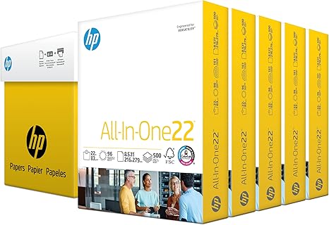HP Papers | 8.5x 11 Paper | All-In-One 22 lb | 5 Ream Case - 2,500 Sheets | 96 Bright| Made in USA - FSC Certified | 207000C
