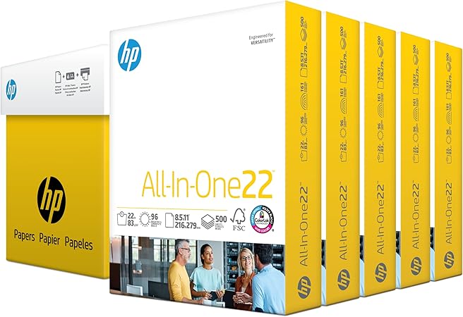 HP Papers | 8.5x 11 Paper | All-In-One 22 lb | 5 Ream Case - 2,500 Sheets | 96 Bright| Made in USA - FSC Certified | 207000C