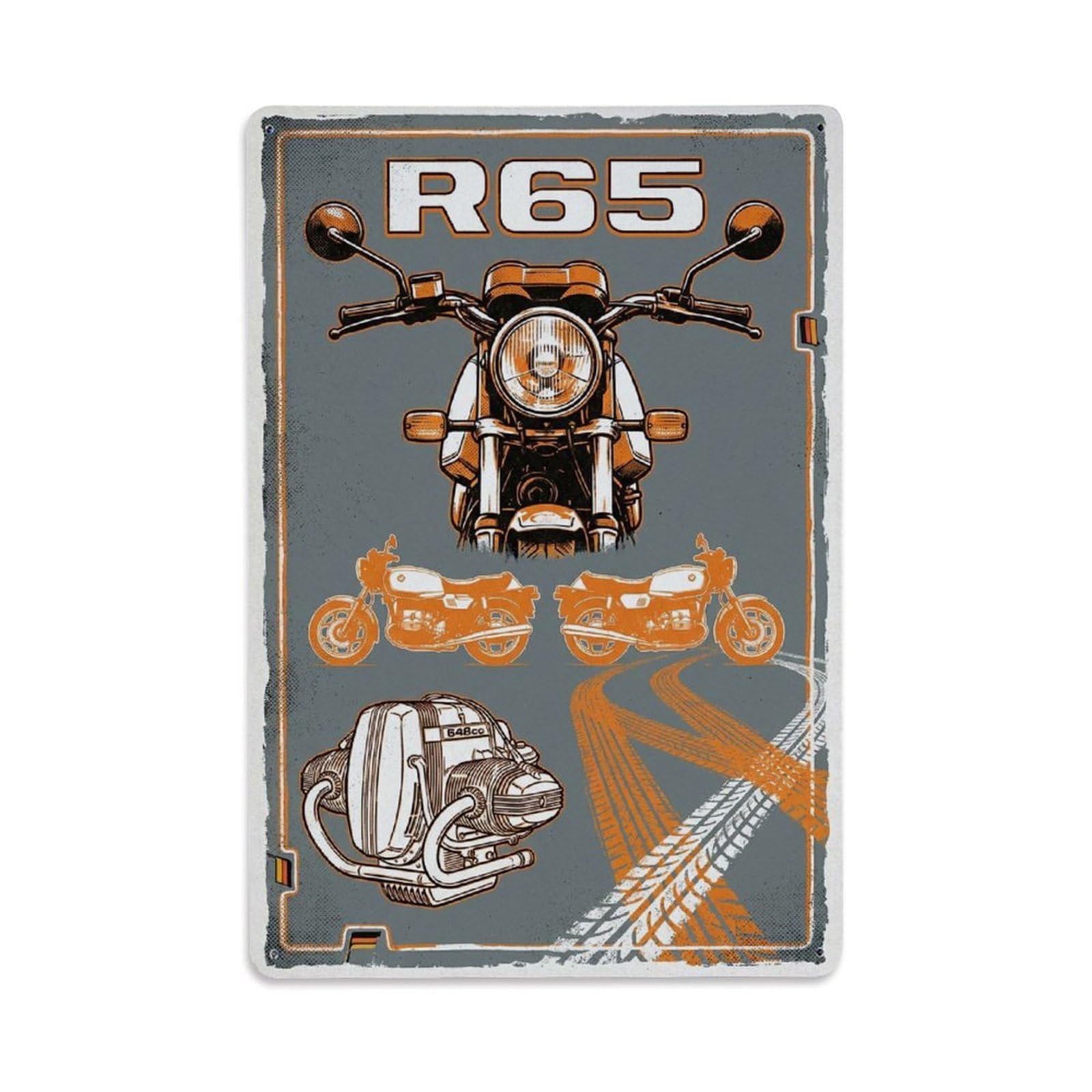 R65 Classic Roadster Motorcycle Vintage Heritage Culture Metal Tin Sign Plaque Wall Decor for Cafe, Man Cave, Club Bar, Office, Home Garden Round Metal Poster 8x12Inch