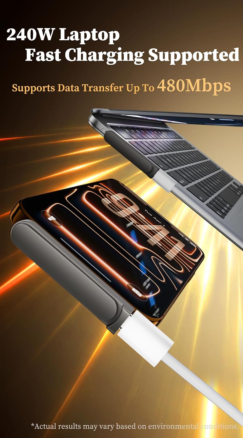 240W USB C Adapter & Foldable Phone Stand, 90- Degree Right Angle Connector image 3
