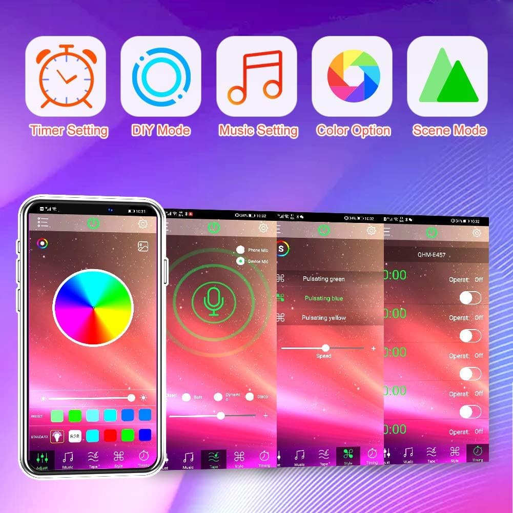 WEILY LED Strip Lights 32.8ft, Bluetooth RGB Color Changing LED Lights for Home, Kitchen, Room, Bedroom, Dorm Room, Bar, with IR Remote Control,300 5050 LEDs, DIY Mode
