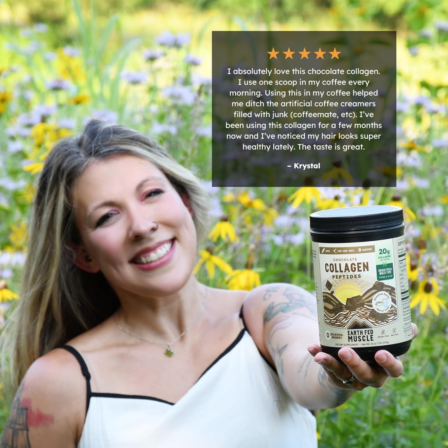 Earth Fed Muscle Chocolate Collagen Peptides Powder – Grass Fed Hydrolyzed Collagen for Women & Men - Healthy Bones, Skin & Hair - Types 1 & 3 Collagen Powder, 20g Per Serving, 19 Servings - Image 5