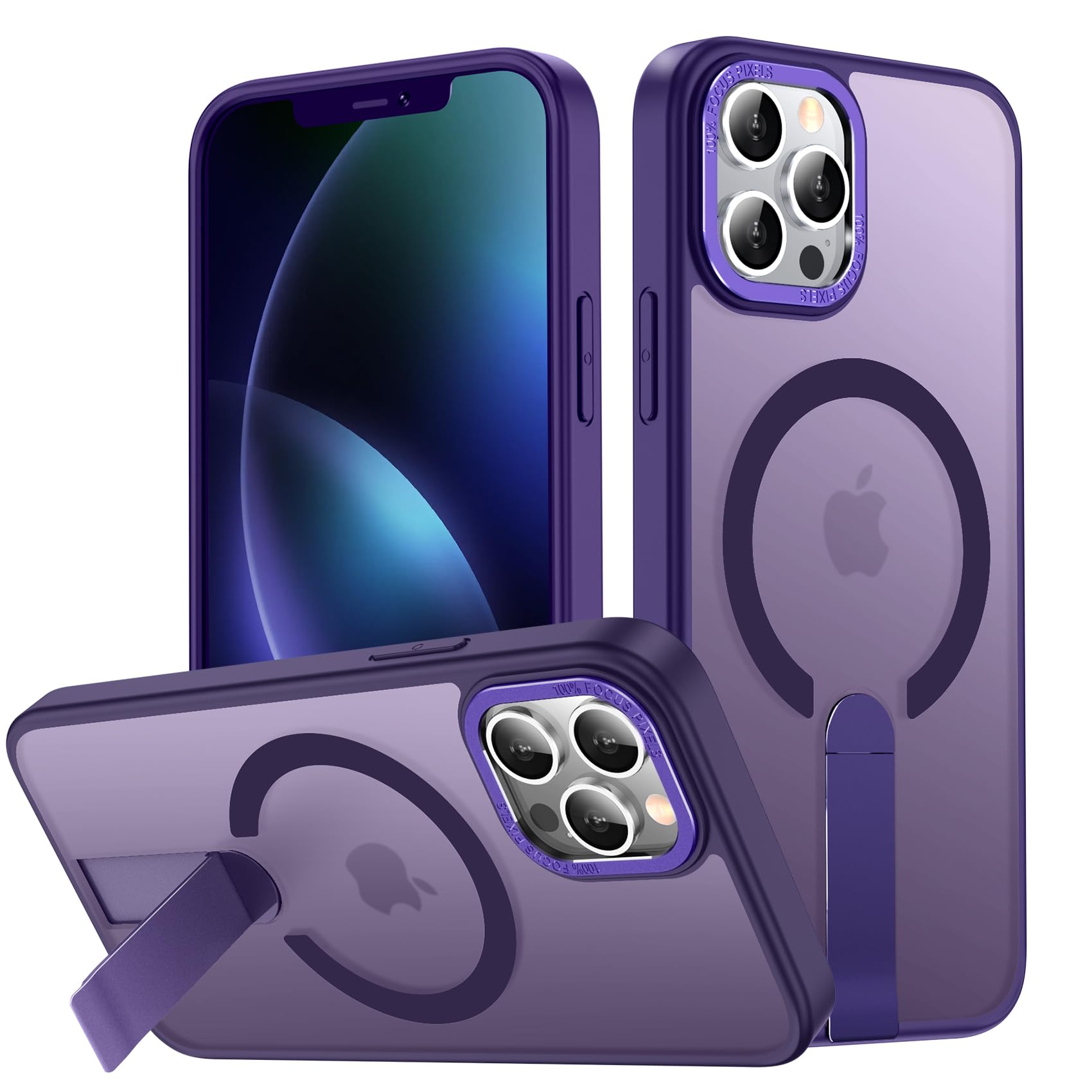 EMMPITU for iPhone 13 Pro Case with Kickstand, [Invisible Stand] Compatible with MagSafe, Anti-Slip Shockproof Military-Grade Protection, Magnetic