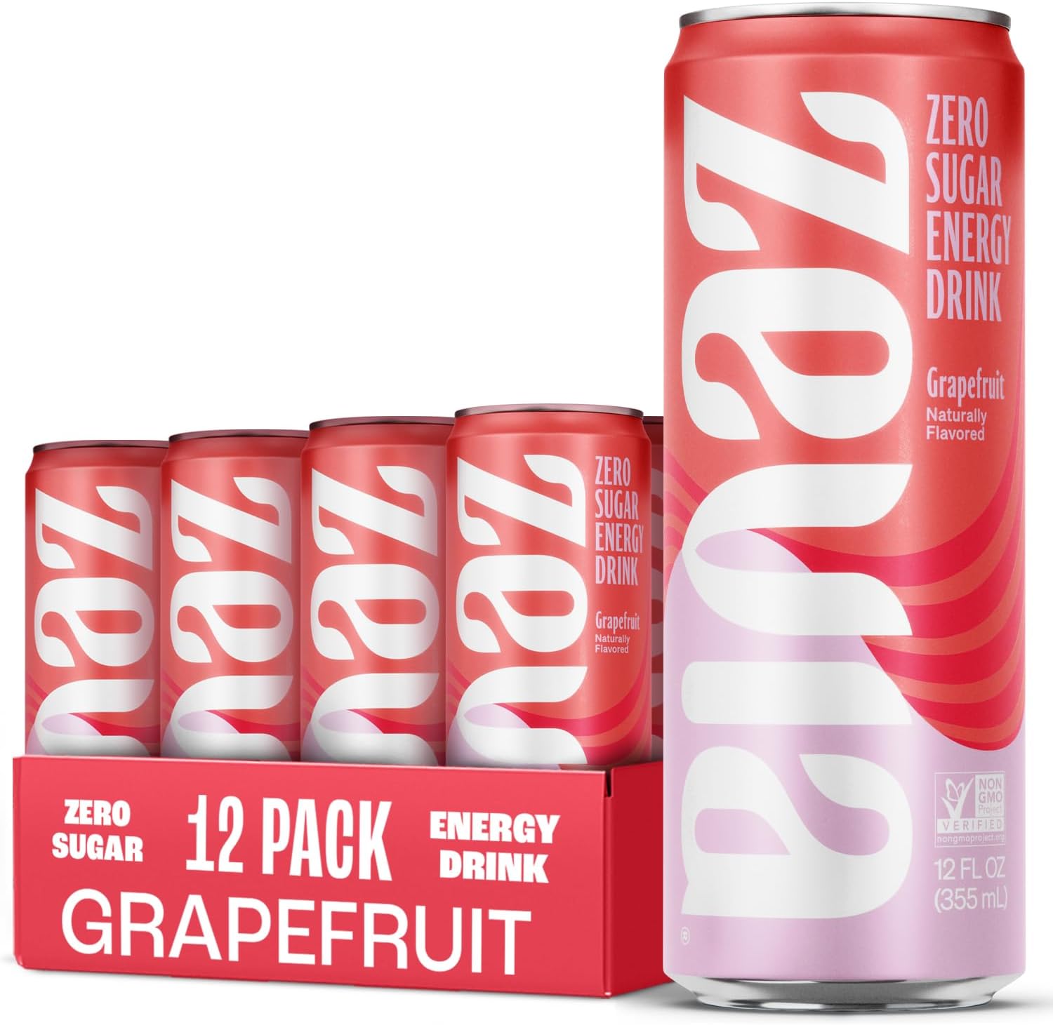 Zevia Zero Sugar Energy Drink, Grapefruit, 12 oz Cans (12-Pack) โ Naturally Sweetened, Non-GMO Project Verified, Gluten-Free, Vegan