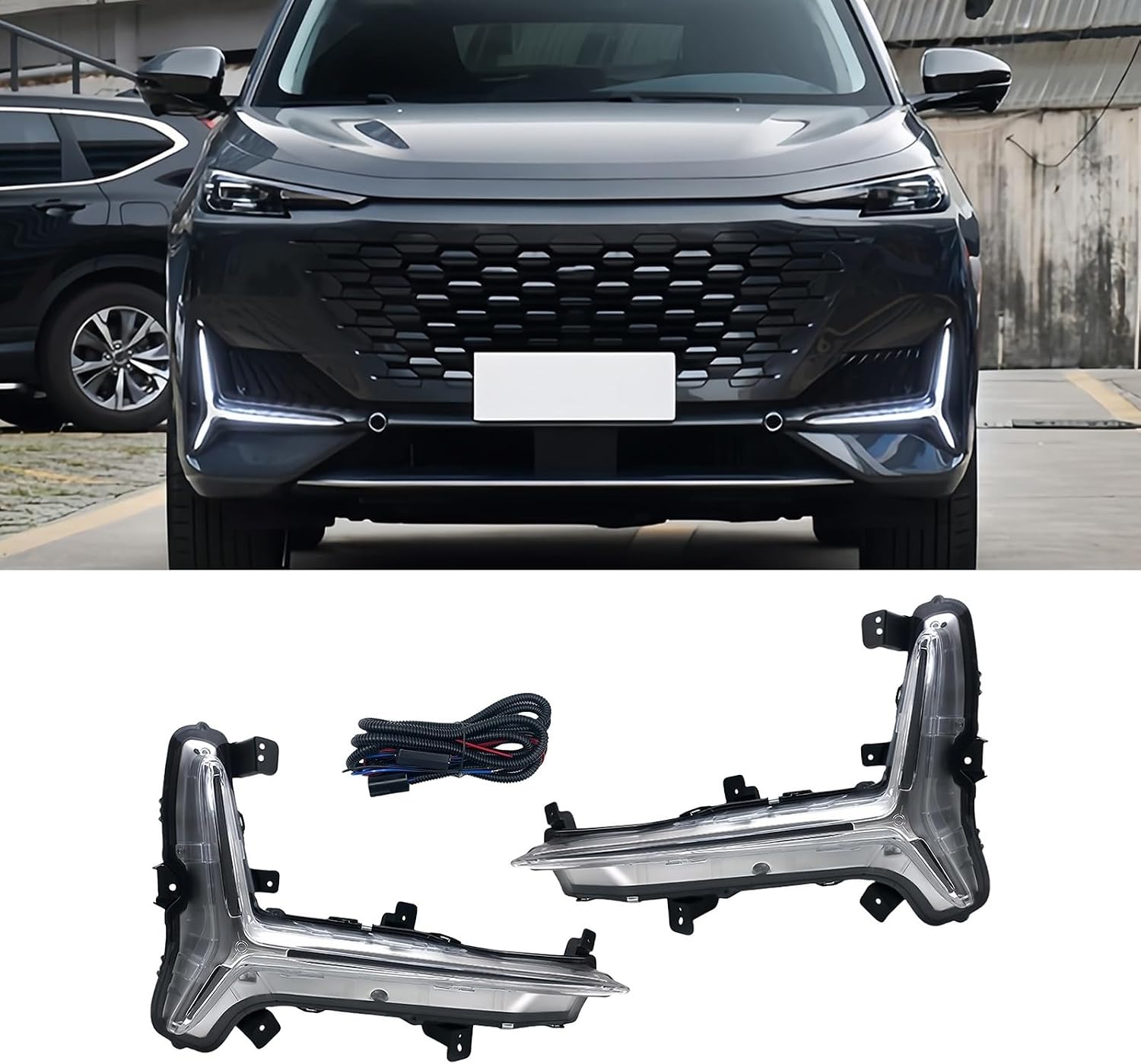 Pair LED DRL Fog Light Bezels For Changan UNI-K Daytime Running Lamp Covers With Dynamic Sequential Turn Signals