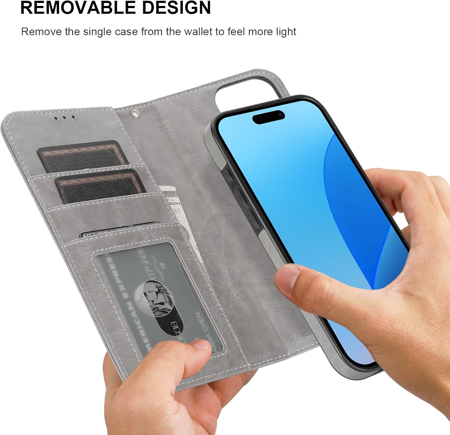 Bocasal Detachable Wallet Case for iPhone 16 Pro Max RFID Blocking Card Slots Holder Premium PU Leather Magnetic Kickstand Shockproof Wrist Strap Removable Flip Protective Cover 5G 6.9 inch (Grey)