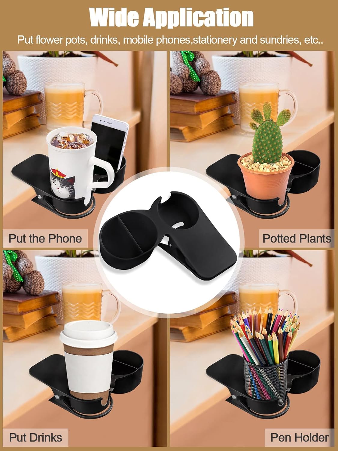 Kalolary Clip on Drink Cup Holder, New Type Chair Bottle Cup Clamp, Black