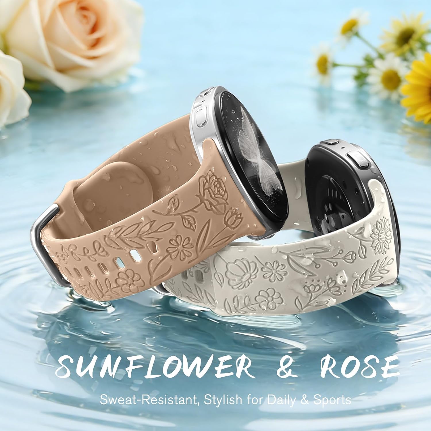 SNBLK Floral Engraved Bands Compatible with Samsung Galaxy Watch 8 Band 40mm 44mm/Galaxy Watch 8 Classic Band 46mm, 6Pack Flower Soft Silicone Sport Replacement Strap for Samsung Watch Bands Women Men - Image 4