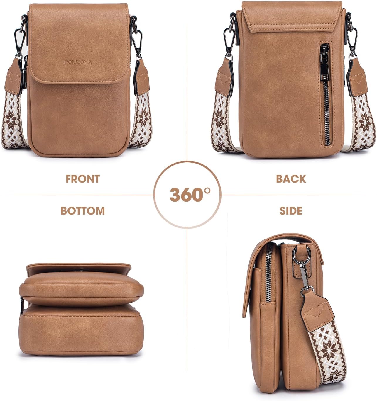 POIUGOYA Small Crossbody Bags for Women Trendy,Leather Triple Compartment Cell Phone Crossbody Wallet Purses with Card Slots | Small, Trendy, Triple Compartment, Cell Phone, with Card Slots, Small - Image 3