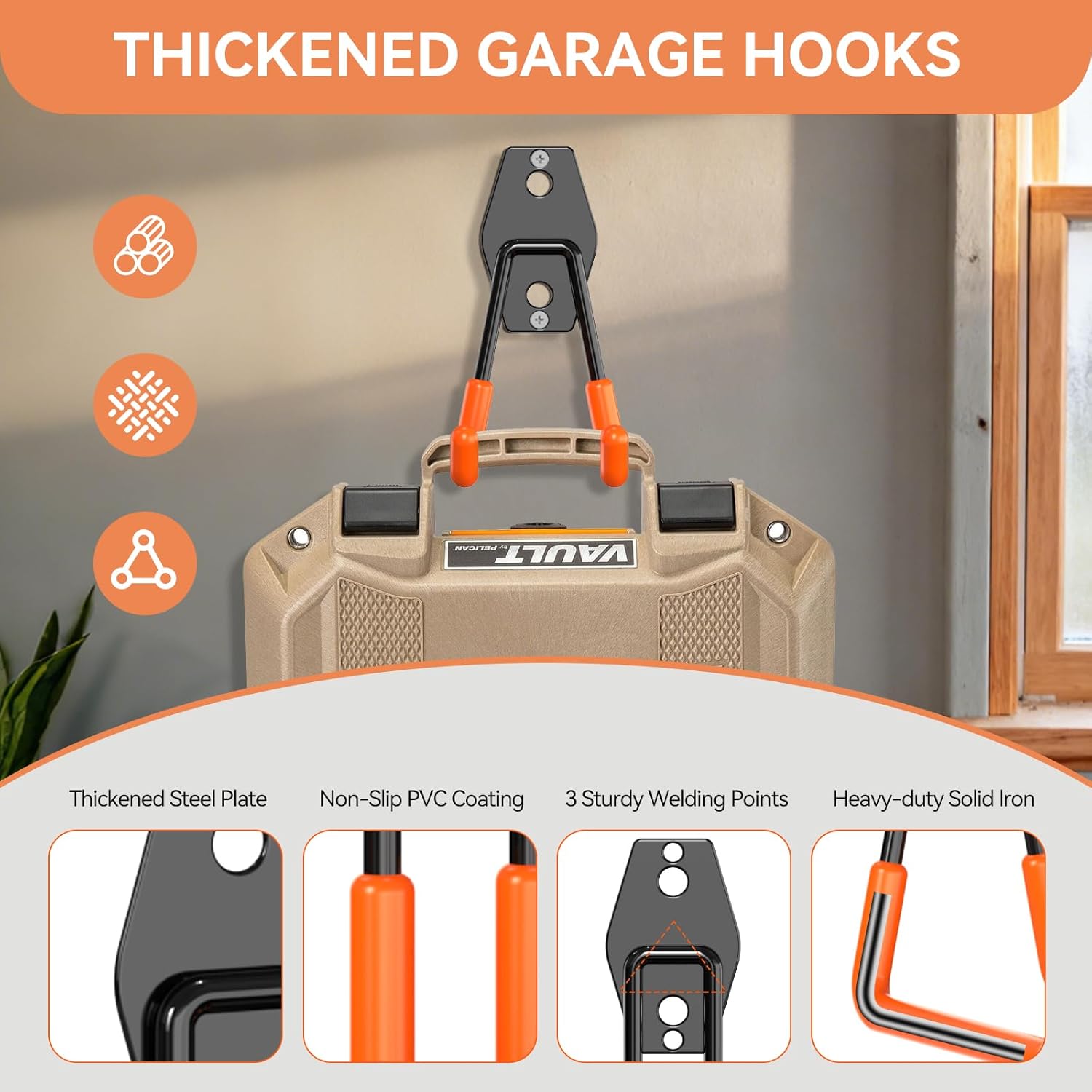 22Pack Garage Hooks Heavy Duty Utility Steel Garage Storage Hook Organization Wall Mount Hooks for Hanging Bike, Ladder and Garden Tools - Image 3