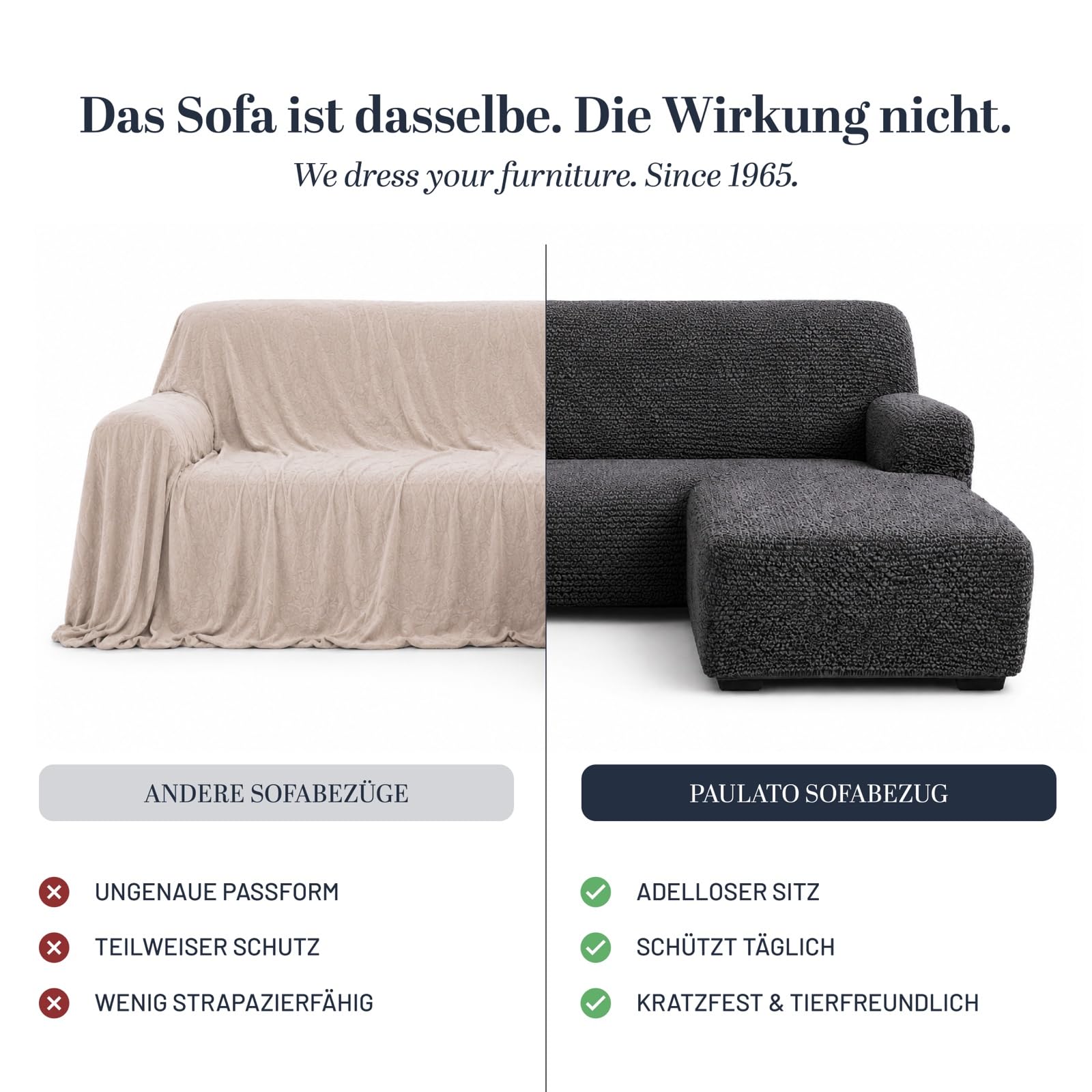PAULATO - Bezug für Sofas mit linker Halbinsel (gesehen von vorne), Bezug für Ecksofa aus Mikrofaser, Kratzfest, maschinenwaschbar, Made in Italy, Braun