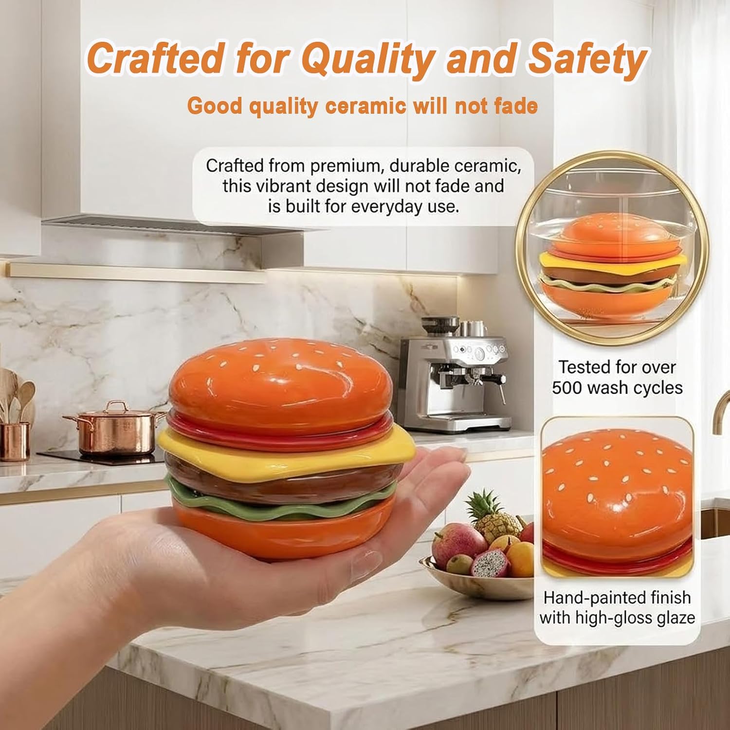 6-Piece Ceramic Hamburger Plates Set, Novelty Burger-Shaped Stackable Appetizer Plates for Snacks, Sauces, Party, BBQ – Fun Kitchen Gift
