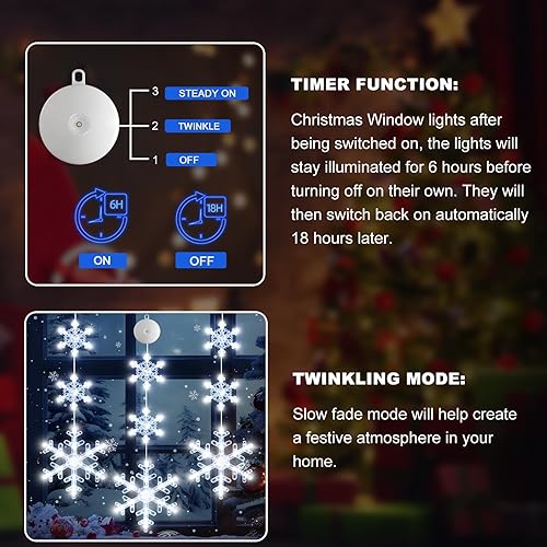 Miniatura 3 de 3 luces navideñas para ventana, funciona con pilas, cadena de copo de nieve iluminada blanca