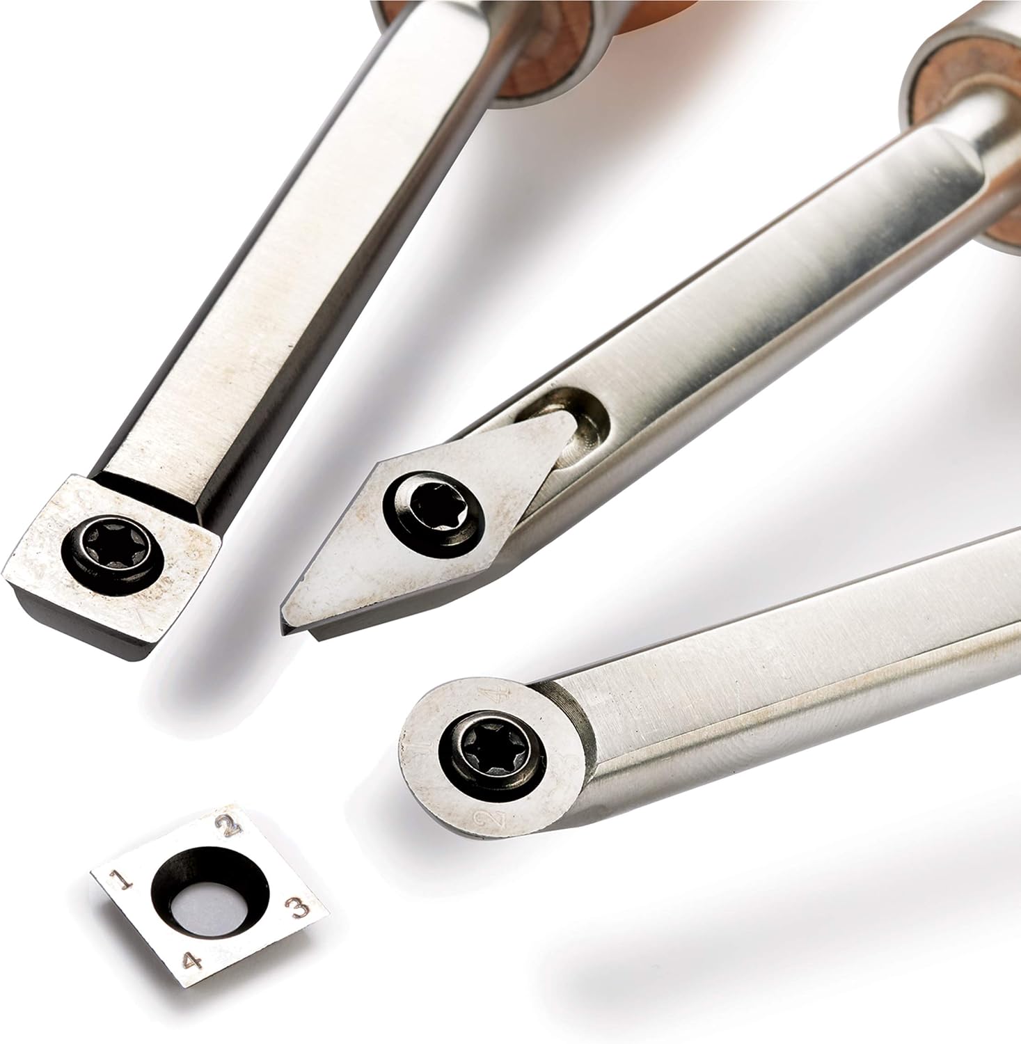 Woodriver Carbide Replaceable Tip Turning Tool 3-Piece Set Round, Square, Diamond Tips