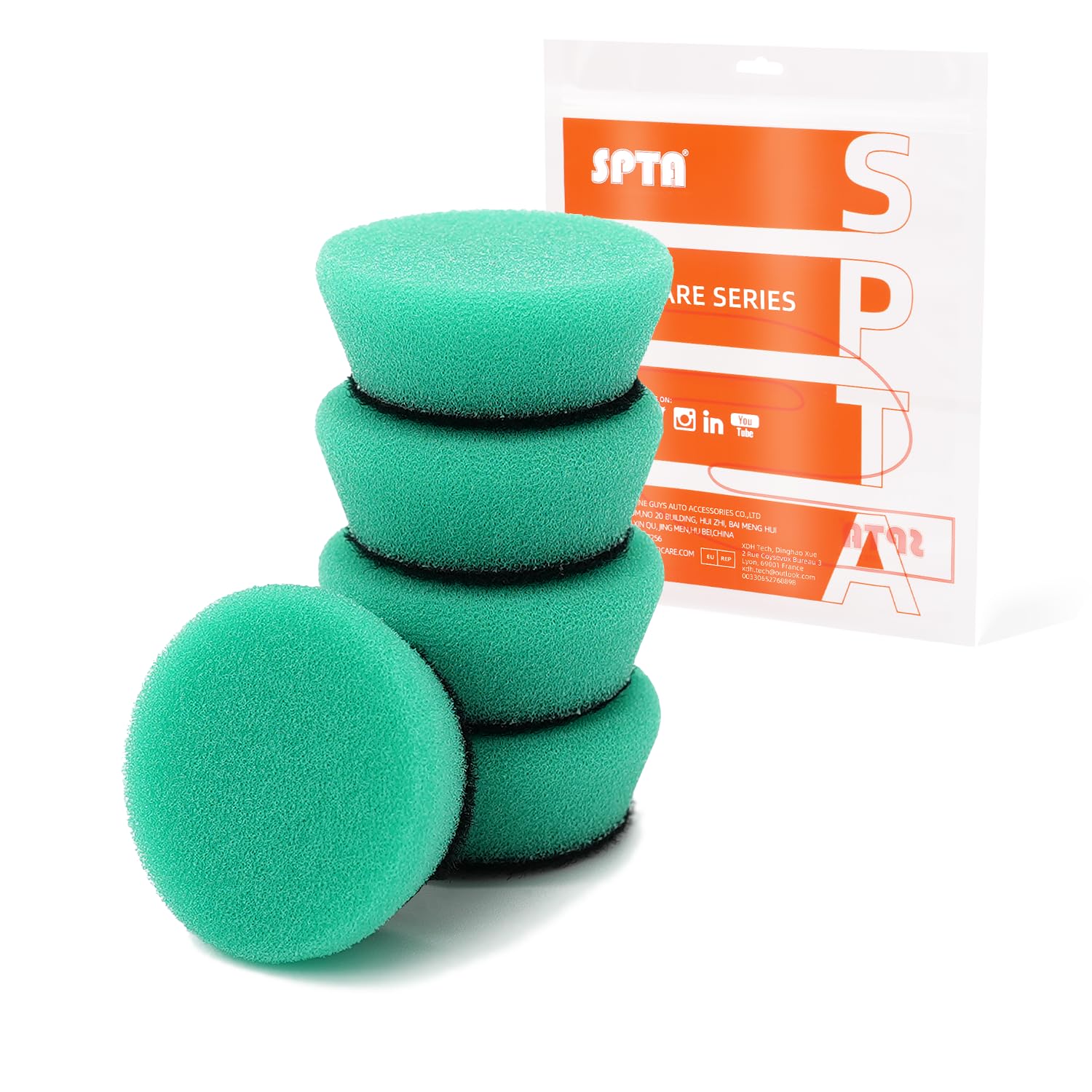 SPTA Green T120 Heavy-Cut Mini Polishing Foam Pad, 5Pcs 1.3inch/32mm Sponge Polishing Buffing Pads, Car Foam Detail Polishing Pad Kit for Car Detail Polishing, Small Area Polishing -FPTSS1G