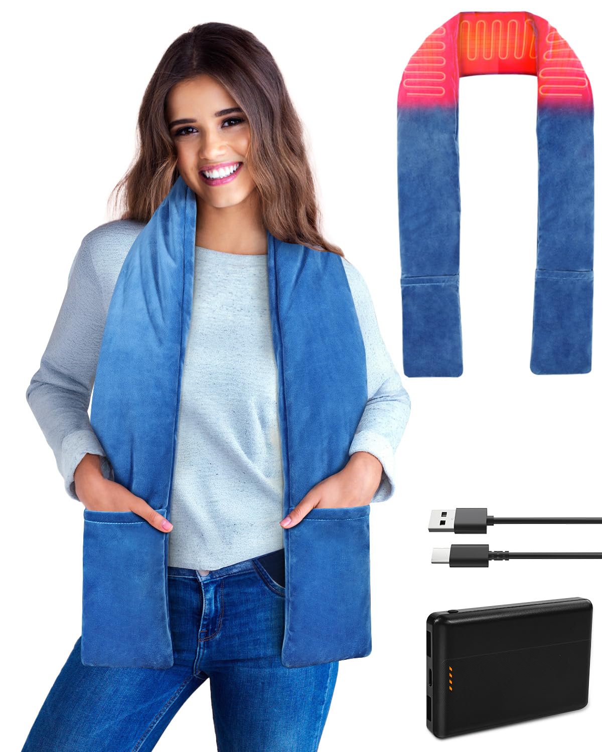 Heated Scarf Neck Heating Pad with 10000mAh Power Bank