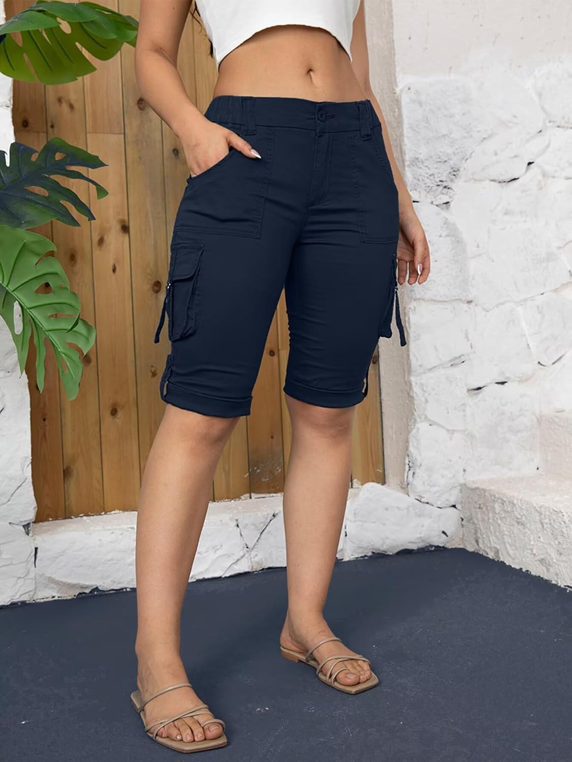 Flamingals Hiking Shorts for Women Flap Pocket Design Bermuda Cargo Shorts 2025 Trendy - Image 4