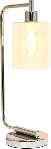 Miniatura 3 de Simple Designs LD1036-CHR Bronson Lámpara de Mesa de Linterna de Hierro Industrial Estilo Antiguo para Escritorio y Mesita de Noche con Pantalla de