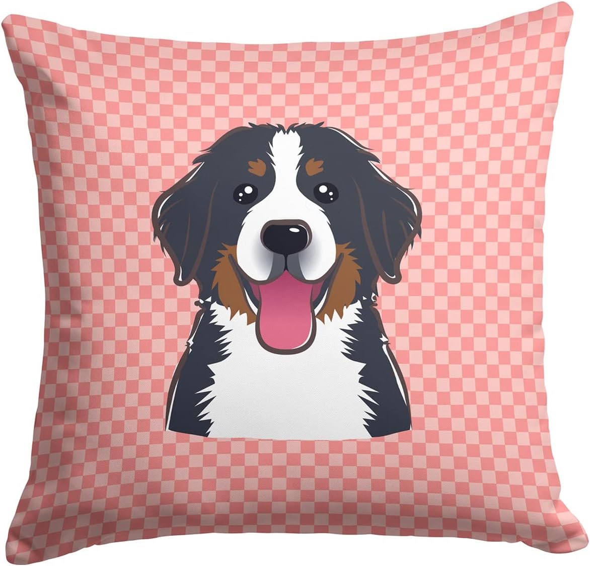 Caroline's Treasures BB1237PW1414 Checkerboard Pink Bernese Mountain Dog Fabric Decorative Pillow Machine Washable, Indoor Outdoor Decorative Pillow for Couch, Bed or Patio, 14Hx14W