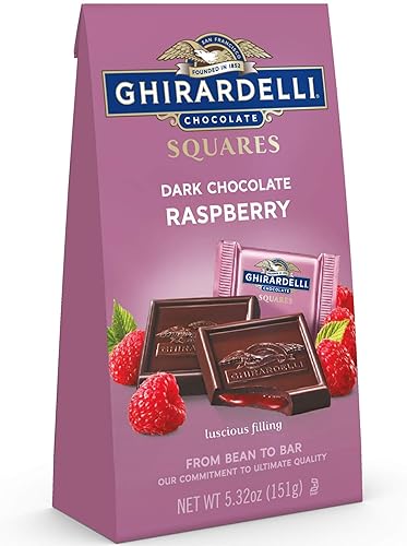 GHIRARDELLI Dark Chocolate Raspberry Squares, 5.32 Oz Bag - Raspberry Filling - Medium