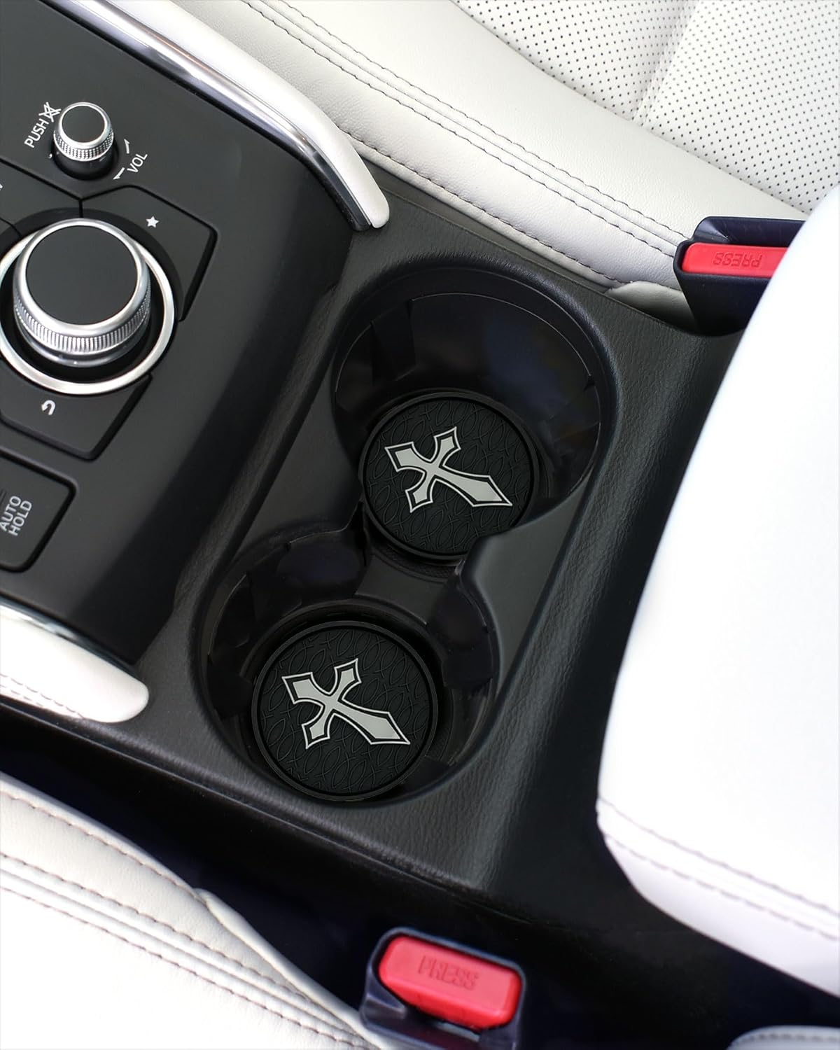 Christian Cross (Pointed Gothic) with Textured 3D Fish Automotive Religious Silicone Coasters (2.75" Diameter) | Universal Fit for All Cars, Trucks, SUVs & More | Non-Slip Durable | Set of 2 - Image 2