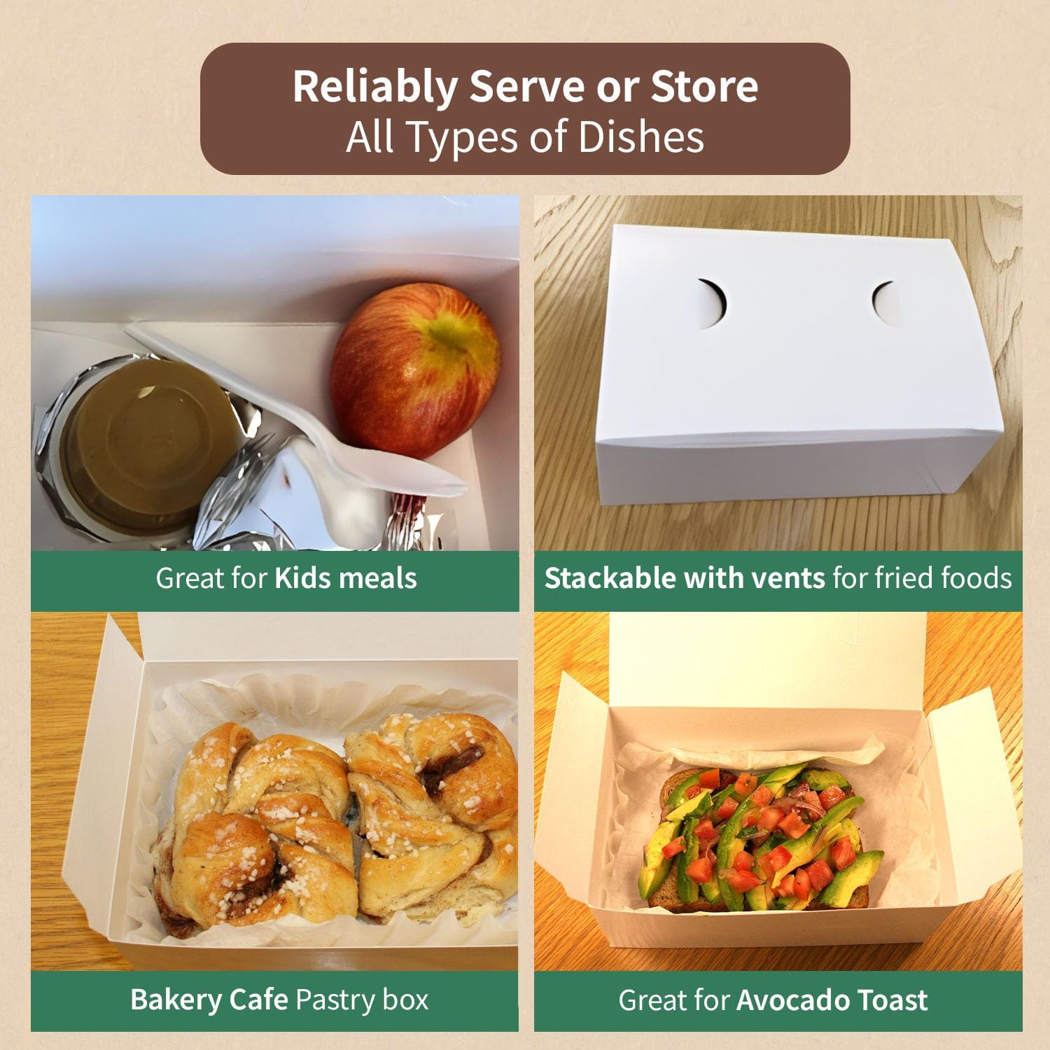 FC Meyer Snack Box, CSB74244 Take Out Food Container, Disposable and Recyclable Paperboard To-Go Boxes for Kids Lunch, White Lunch Box, Vented Chicken Snack Box 7″ x 4 1⁄2” x 2 3⁄4”, Pack of 15