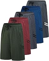 Vista 18 de Real Essentials Paquete de 5 para hombre: pantalones cortos Dry-Fit de 9" - Gimnasio atlético, entrenamiento, baloncesto, correr, bolsillos casuales