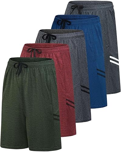 Vista 63 de Paquete de 5 pantalones cortos deportivos de secado rápido para hombre, shorts para correr, gimnasio, entrenamiento, casuales, con bolsillos