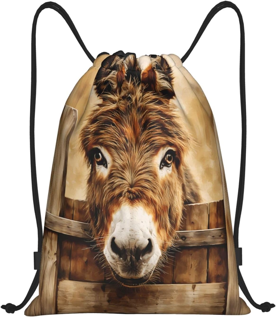Retro Watercolor Cute Donkey Drawstring Backpack Small