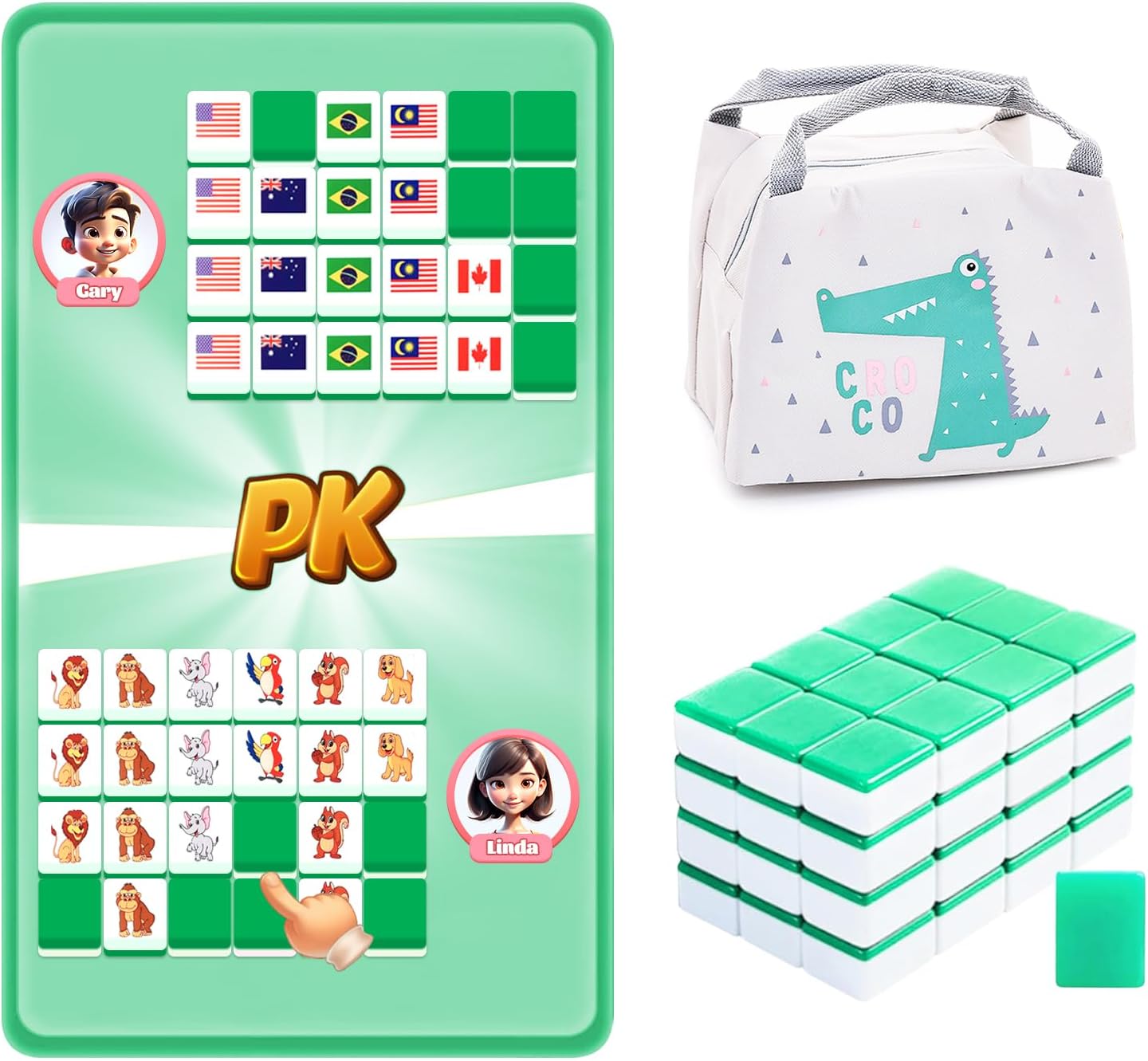 Seaside Escape Game Blocks, Mahjong Tile Game Sets with 49 Tiles 38mm Pet and Flag Pattern with Bag.