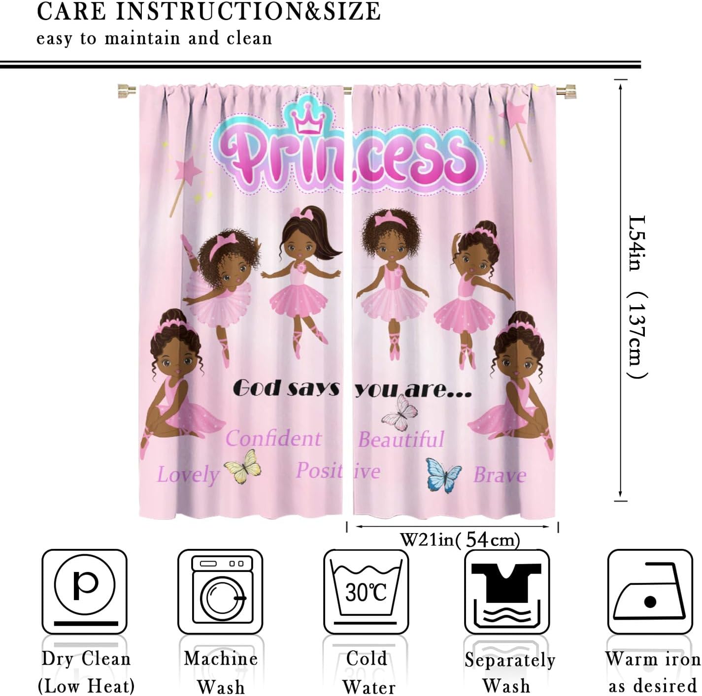 African American Black Girl Curtains for Kids,Cute Ballerina Girl Princess Curtains for Girls Bedroom Living Room Dancing Room Dancing Girl Drapes 2 Panel Set,Total Size 42" x 54"