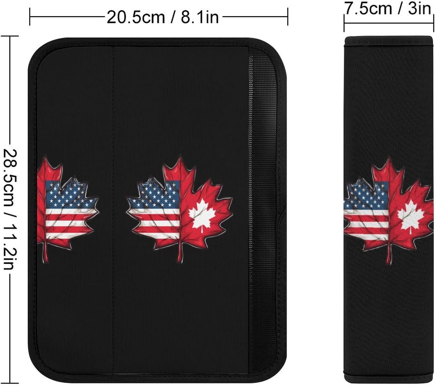 Half Canadian USA Flag Maple Leaf Car Seat Strap Covers Soft Seat Strap Shoulder Pads Seatbelt Covers for All Car Seats 2PCS
