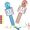 laqula Set of 2 Wireless Bluetooth Karaoke Microphone with Led Lights Portable Handheld Singing Karaoke Speaker Machine Christmas Toys Gifts for Kids Adults w10 Disposable Microphone Covers