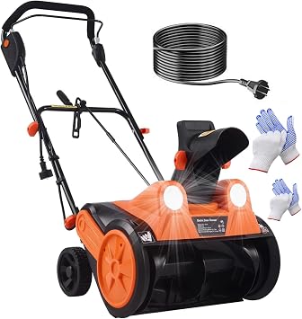 Snow blower cordless Electric Snow Shovel, 18  Corded Snow Blower, 18 X 10 Inch Clearing Path and 25 Feet Throwing Distance, with Led Headlights, Power Cord, Small Snow Removal Equipmen