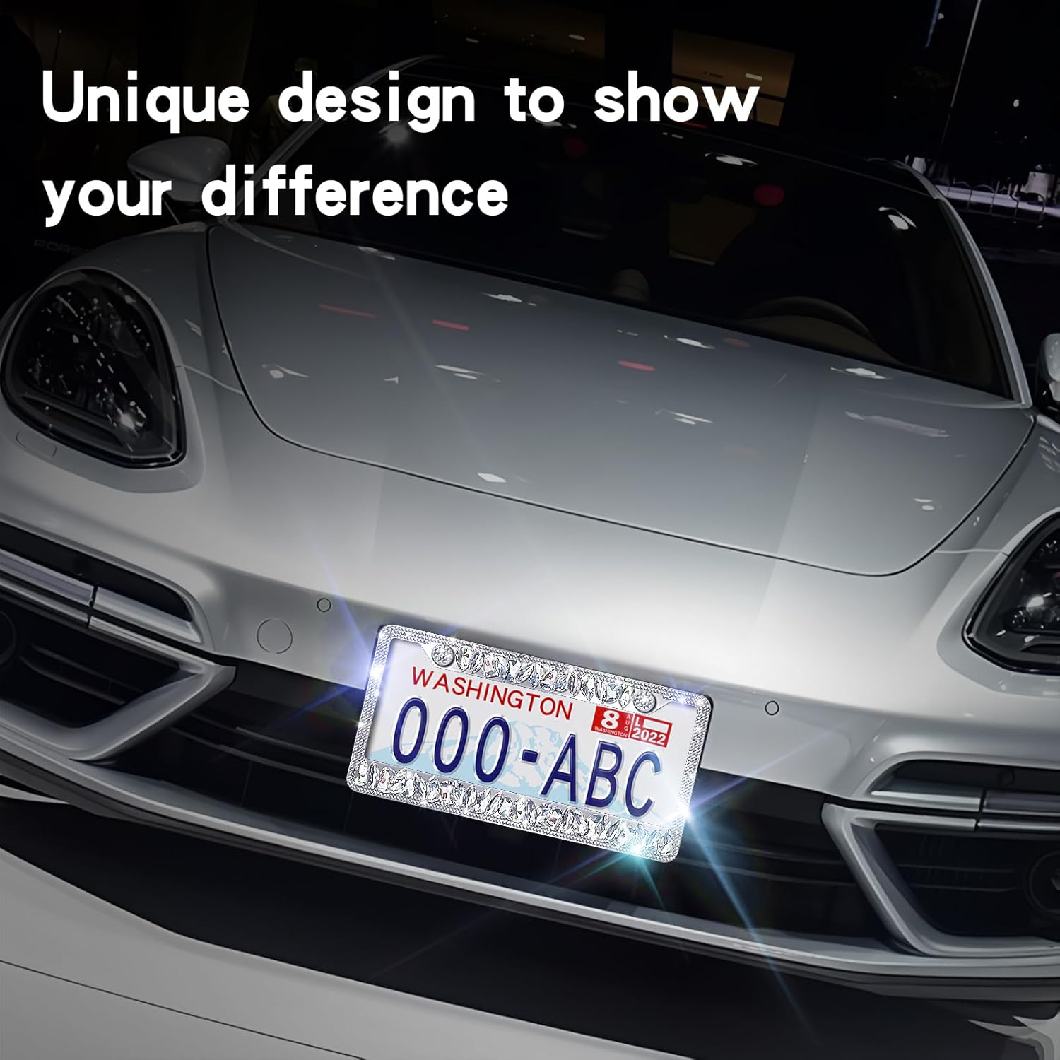 Bing License Plate Frames for Women Diamond License Plate Frame 2 Pack Rhinestone Bedazzled License Plate Holder Stainless Steel Frame - High-End Gift Box Packaging