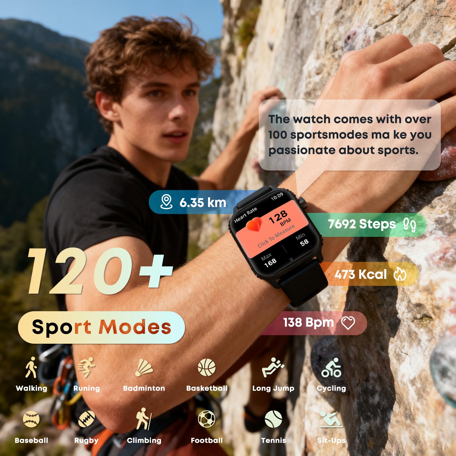 Smart Watch for Men, 120+ Sports Modes Smartwatch with 1.83" HD Touchsreen, Sleep Monitor, IP67 Waterproof, Bluetooth Call & Music Control Fitness Watch for iPhone/Android Black