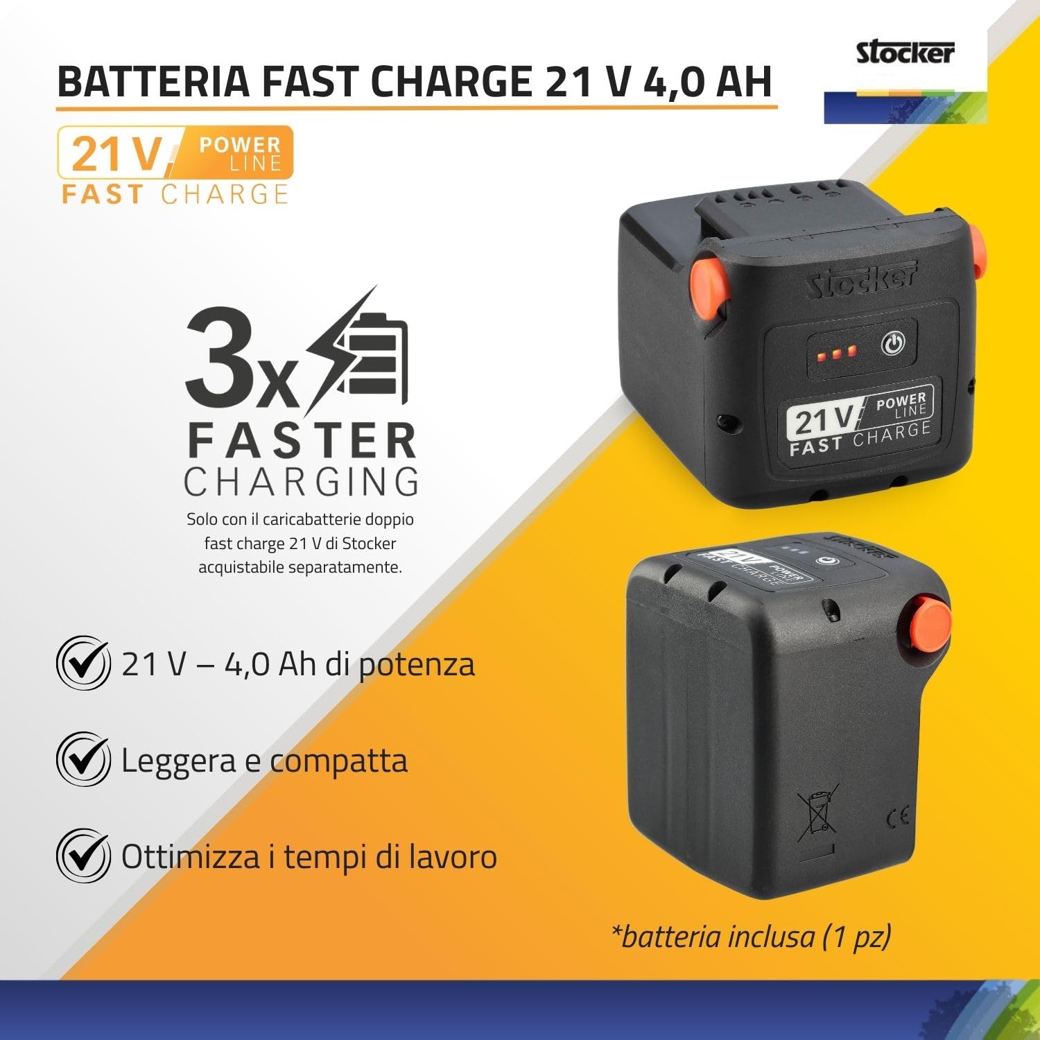 STOCKER - Kit Motosega Telescopica Magma E-300 LA 21V con Batteria Fast Charge 4,0Ah, Caricabatterie, Cinghia e Olio – Potatura in Altezza fino a 4,5 m