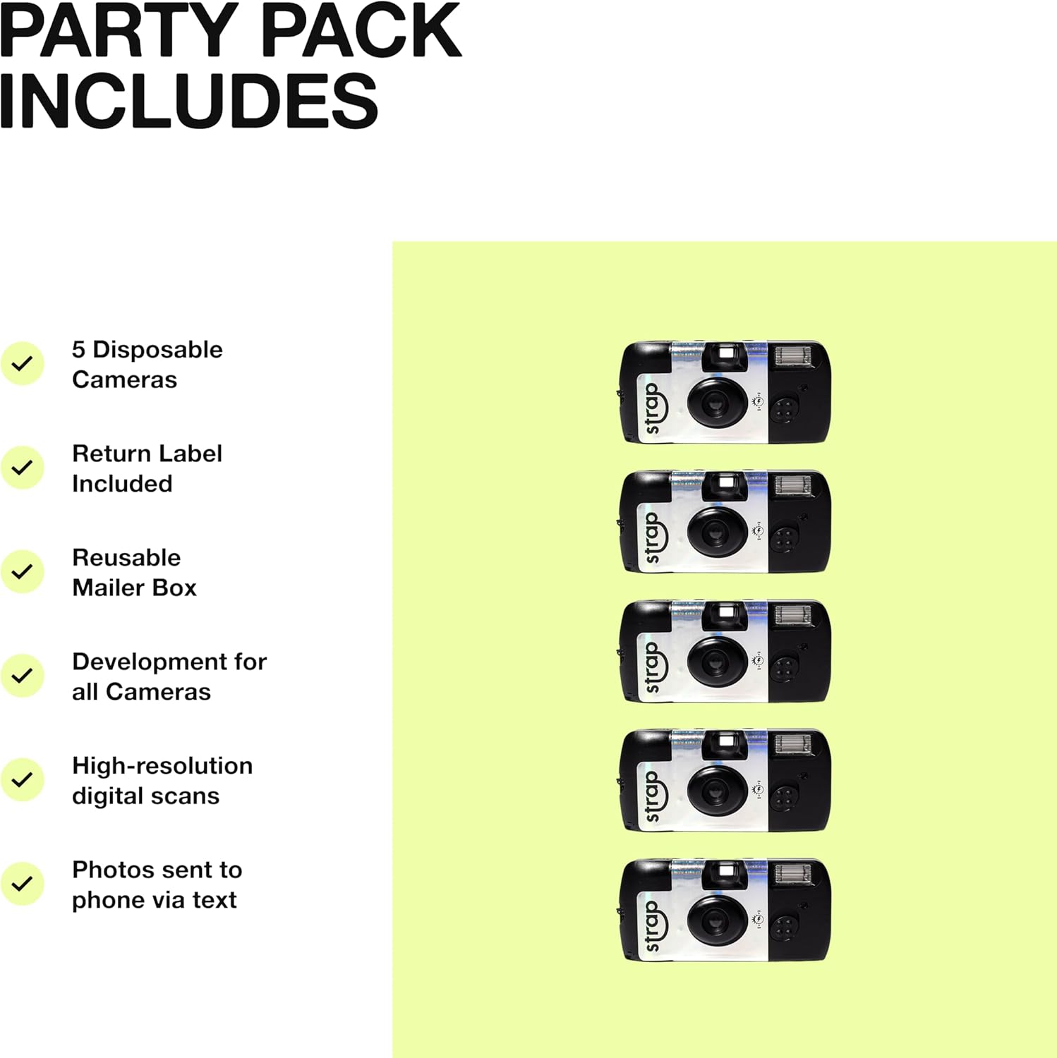 Disposable Camera Bulk with Development & Free Return Shipping – 27 Exposures, 10 ft Flash – Weddings, Parties (5 Pack)