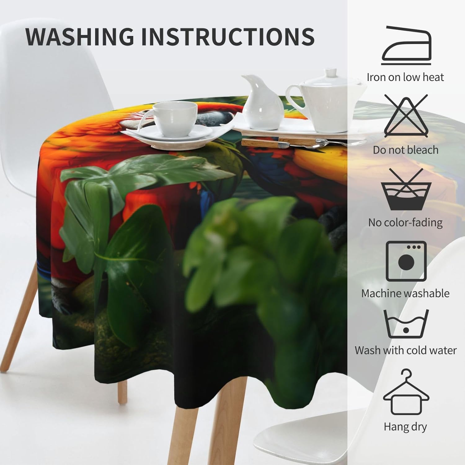 Summer Parrot Print Wrinkle Free Dining Table Cover for Birthday Party Farmhouse Tablecloths Up to 60 x 60 Inches